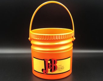 J&B Scotch Whiskey Advertising Ice Bucket in orange plastic Vintage Advertising for Bar or bistro France