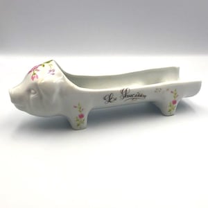 Sausage Dish FD CHAUVIGNY Pig in French Porcelain Vintage Dish Sausage Holder Old Art and Table Decoration 60&#39;S
