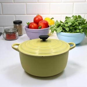 LE CREUSET Vintage Yellow Enameled Cast Iron Casserole - Made in France - Gift