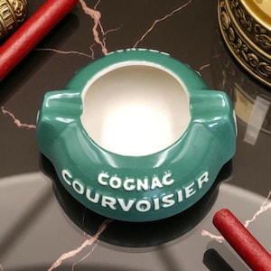 Vintage Courvoisier Cognac Aschenbecher - Alter grüner Keramik Werbeaschenbecher - Made in France - Vintage Bar - Seventies - Geschenk