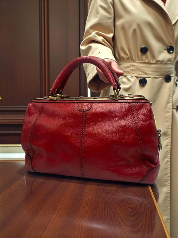 80sヴィンテージ マクレガー ボストン 2WAY ショルダーバッグ レッド Vintage Katana Red Leather Handbag French Designer Genuine Leather