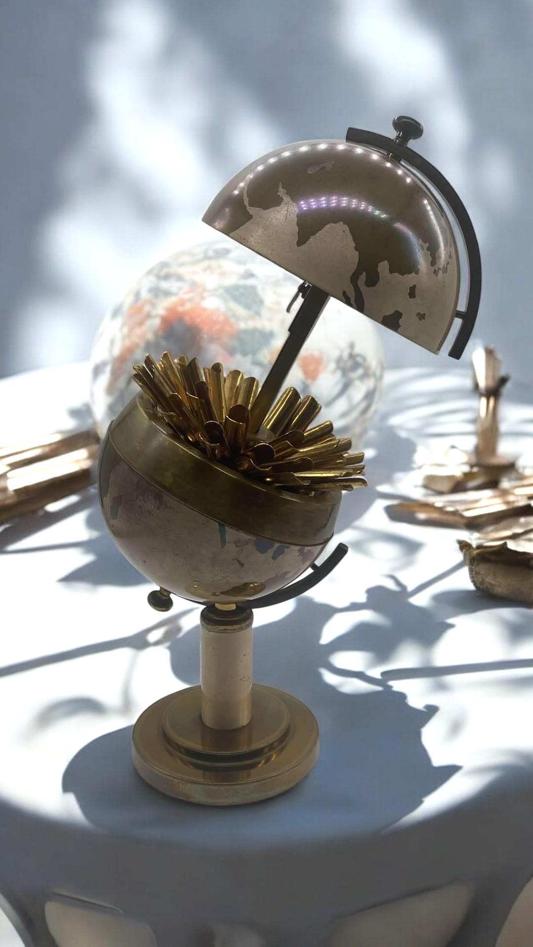 vintage brass globe cigarette holder Music Box Industrial Artifacts Vintage Brass Globe Cigarette holder,