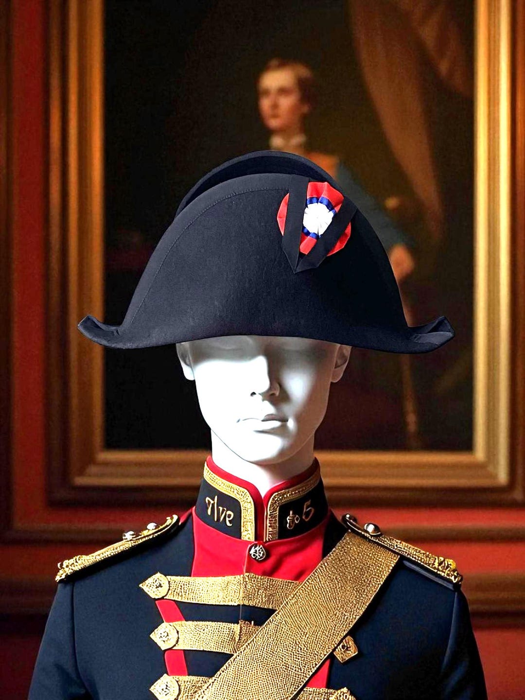 Vintage Napoleon Bicorn Hat | Black Felt & Cotton Trim | Tricolor ...