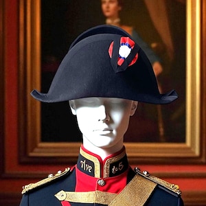 Sombrero bicornio Napoleón vintage | Fieltro negro y ribete de algodón | Escarapela tricolor | Hecho en Francia | Talla 59 | Colección