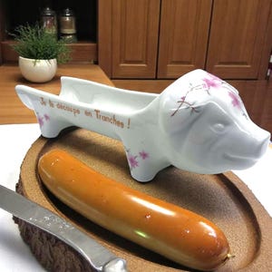 APILCO French Porcelain Sausage Serving Platter Pig with Vintage Pink Floral Decor - Housewarming Gift