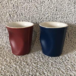 Revol blue and burgundy porcelain coffee cup &quot;La froissée&quot; vintage made in France