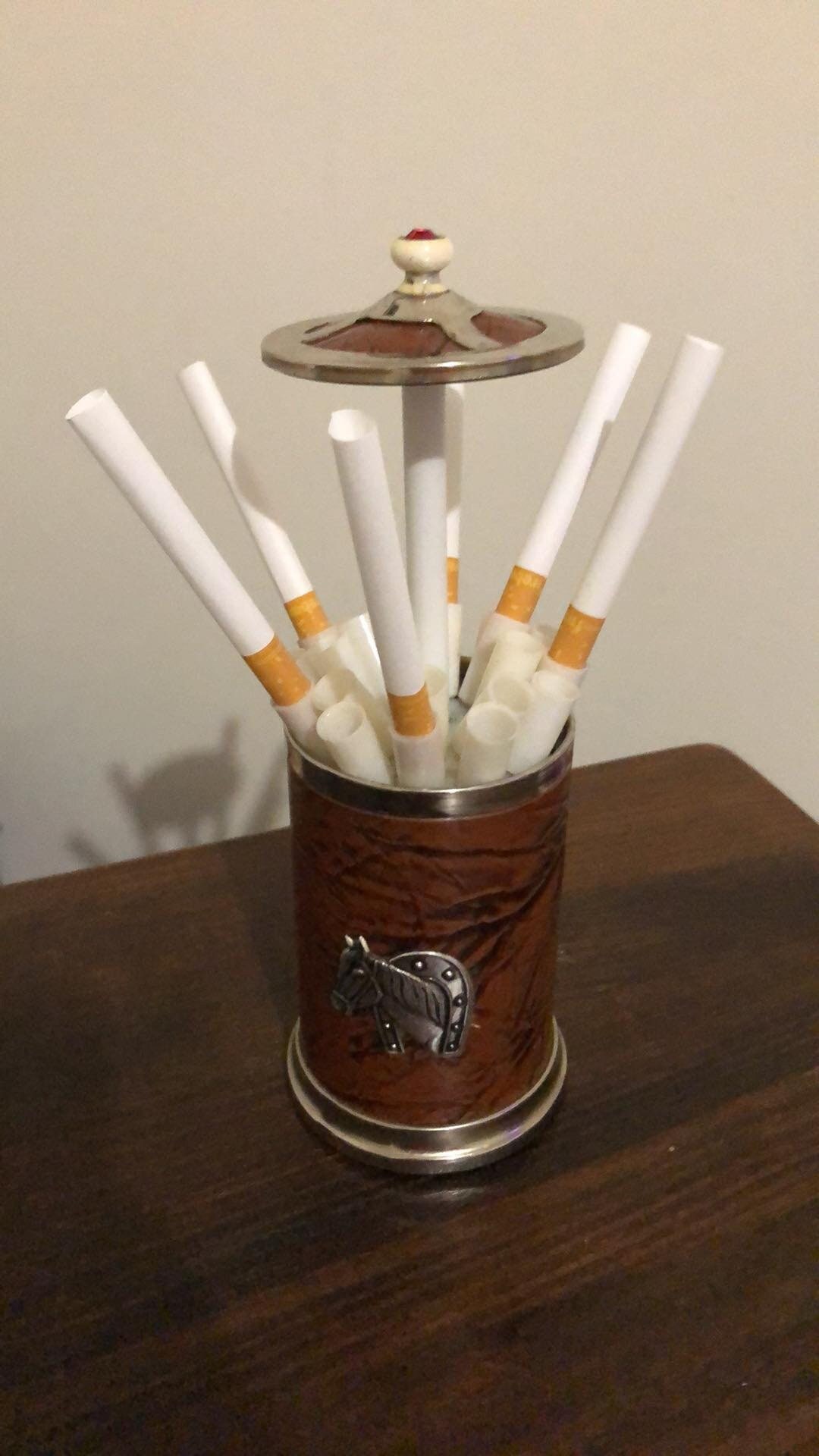 Vintage 1930s/40s Leather and Chrome Metal Cigarette Dispenser