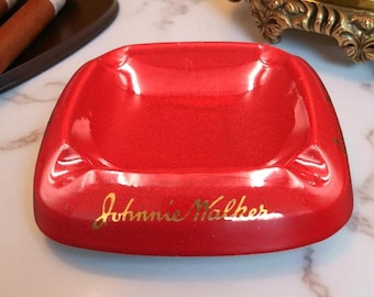 Large Johnny Walker XXL Whisky Ashtray in Vintage Red Ceramic - French Ashtray - Gift for Smoker