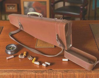 Ancien étui Porte-fusil En Cuir Croco Marron - Vintage - Décoratif Ou Collection