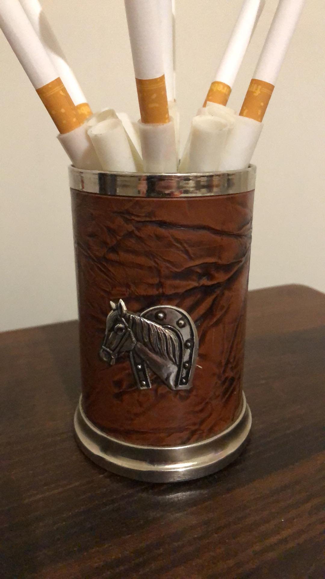 Vintage 30'S 40'S Leather and Chrome Metal Cigarette