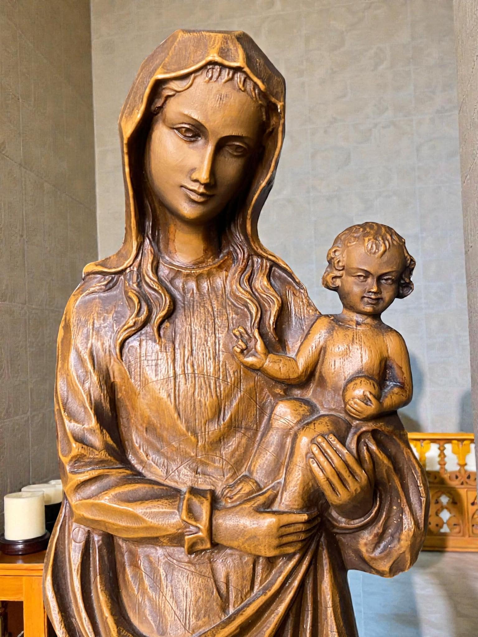 Antique wood carved virgin mary statue - Etsy 日本