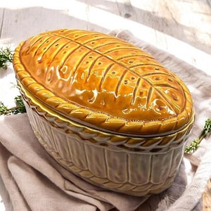 Vintage Michel Caugant terrine, woven basket earthenware, French terrine from 1970, rustic kitchen decoration, French country pottery