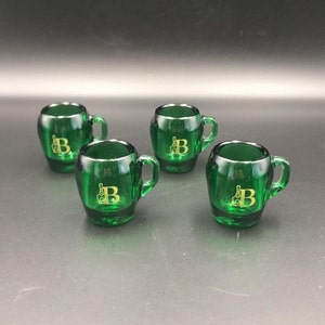 Four Green Bénédictine Liqueur Glasses Vintage Digestive Glasses 1970s Made in France
