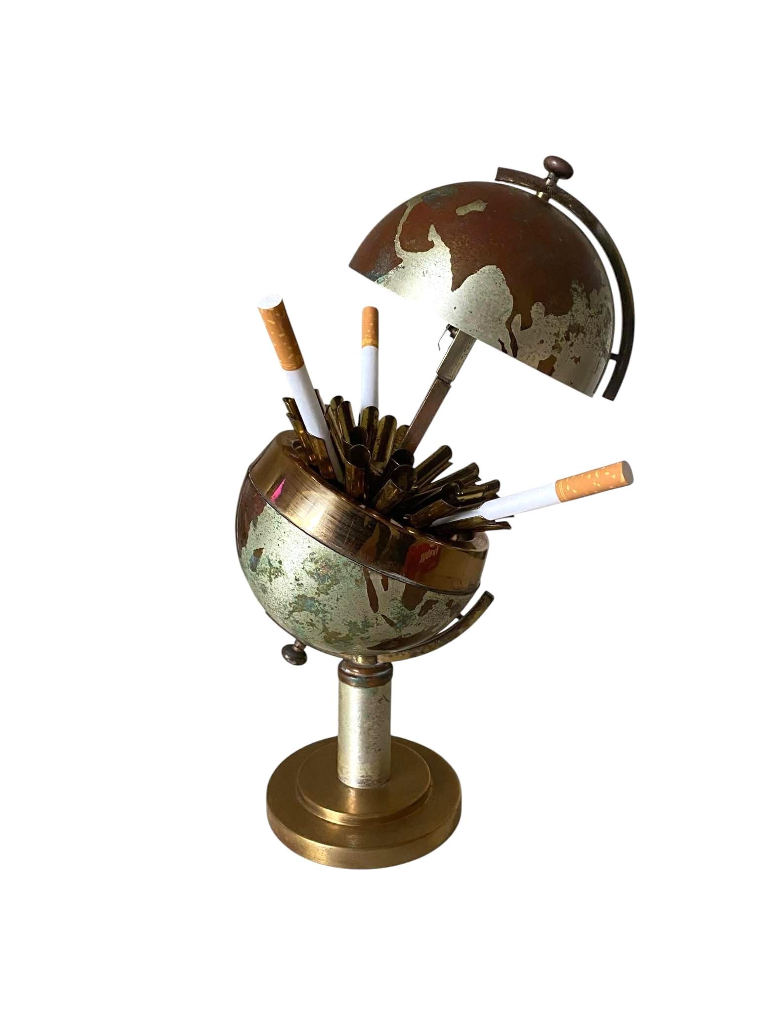 Vintage Brass Globe Cigarette Dispenser, France, Retro Bar