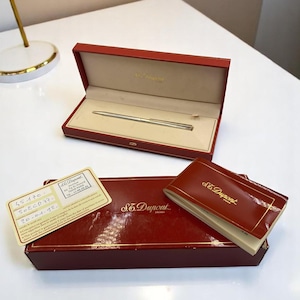 S.T. Dupont Paris Silver Plated Pen – Kronenbourg Edition – With Leather Case & Certificate (1992) – Gift for Men