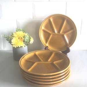 Vintage GIEN earthenware fondue plates in mustard yellow - Made in France - Tableware - Antique French tableware