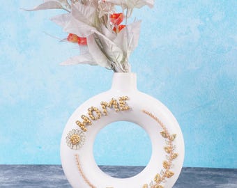 Vase donut en céramique fait main, décoration en argile et miroir