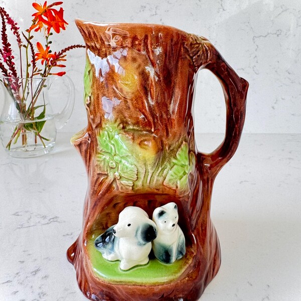 Vintage Eastgate Pottery Fauna. Dog. Cat. Vase/Jug. 1960s. Wildlife