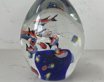 Vintage Art glass aquarium Paperweight Ornament.  Blue Fish. Murano style