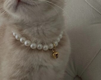 Pearl Cat Collar, Cute Kitten Puppy Collar, Handmade Luxury Cat Collar, Pet Collar