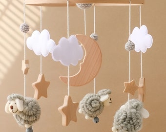 Unique Sheep Baby Mobile, Baby Shower Gift, Farmhouse Nursery Decor