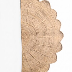 Half Moon Flower Shaped Natural Fiber Rug 75x150cm | Boho Sunburst Jute Mat | Handmade Braided Jute Rug | Eco Friendly Floor Rug image 5