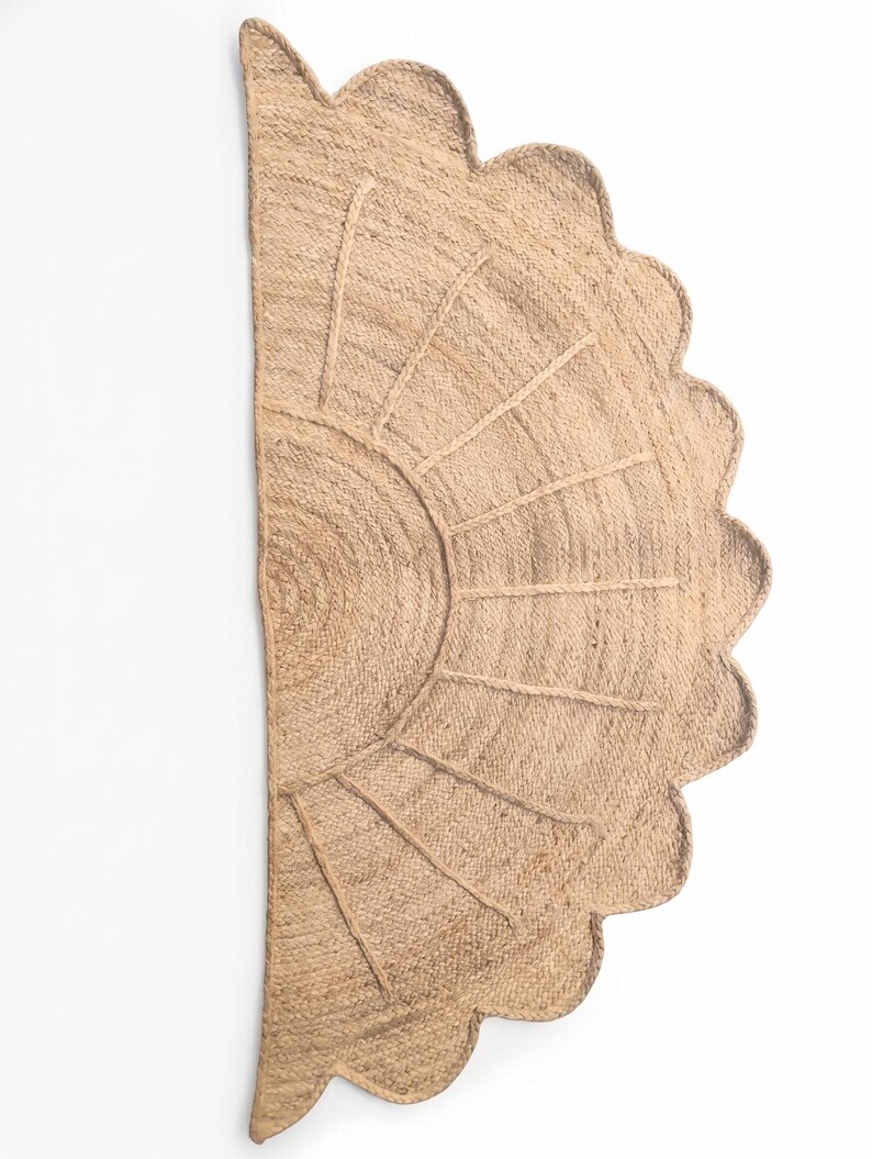 Half Moon Flower Shaped Natural Fiber Rug 75x150cm | Boho Sunburst Jute Mat | Handmade Braided Jute Rug | Eco Friendly Floor Rug image 5