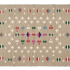 Handmade Cotton Kilim Rug 4x6 | Beige Multicolor Geometric Area Rug | Boho Flatweave Indian Dhurrie | Jaipur Handwoven rug | Ready To ship