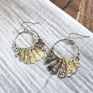 Dangle Earrings - Gold Earrings - Boho Dangle Earrings - Big Trendy Earrings - Hammered Statement Earrings - Hammered Brass Earrings