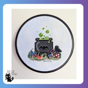 Cauldron Picnic Cross Stitch Pattern, Halloween Beginner Easy Pattern, Gothic Alternative, Cottage Core home decor