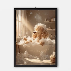 Luxurious Poodle Bubble Bath Poster – Cute & Relaxing Dog Wall Art for Pet Lovers, Cozy Bathroom Decor, Perfect Gift for Dog Owners