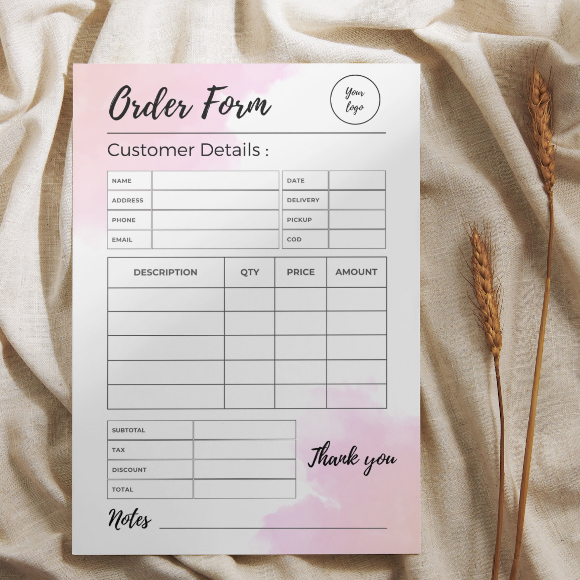 Order Form Printable Editable Order Form Template Small - Etsy