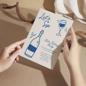 Wine Tasting Invite Digital Download, Hand Drawn Invitation Template, Girl Night Invitation Printable, Sip and Dip DIY Editable Invite Canva image 6