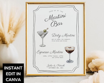 Martini Bar Sign Wedding Printable, Espresso Martini Signature Drink Menu Template, His and Hers Cocktail Sign, Editable Watercolor Party