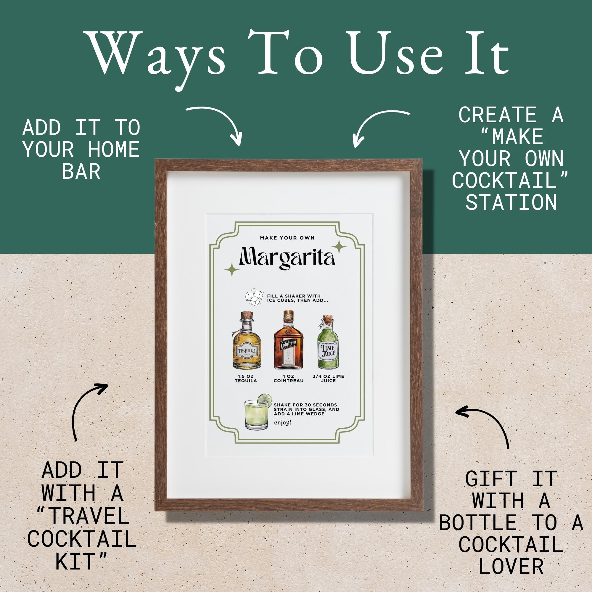 Margarita Recipe Card Template, DIY Cocktail Sign Printable, Bar Sign for Home Bar, Bar Menu for ...