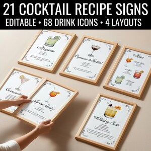 Modèle de recette de cocktail, enseigne de recette de boisson imprimable, carte de menu cocktail modifiable, enseigne Aperol Spritz, menu de bar aquarelle pour baby shower