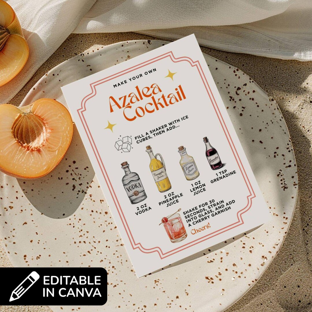Masters Azalea Cocktail Sign, Printable Azalea Cocktail Recipe Card ...