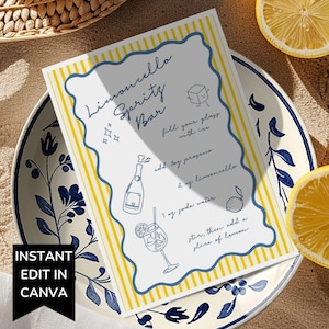 Limoncello Spritz Bar-bordsjabloon, bewerkbaar Spritz Station-bord afdrukbaar, DIY-cocktailreceptkaart, doodle handgetekende drankmenu Italiaans