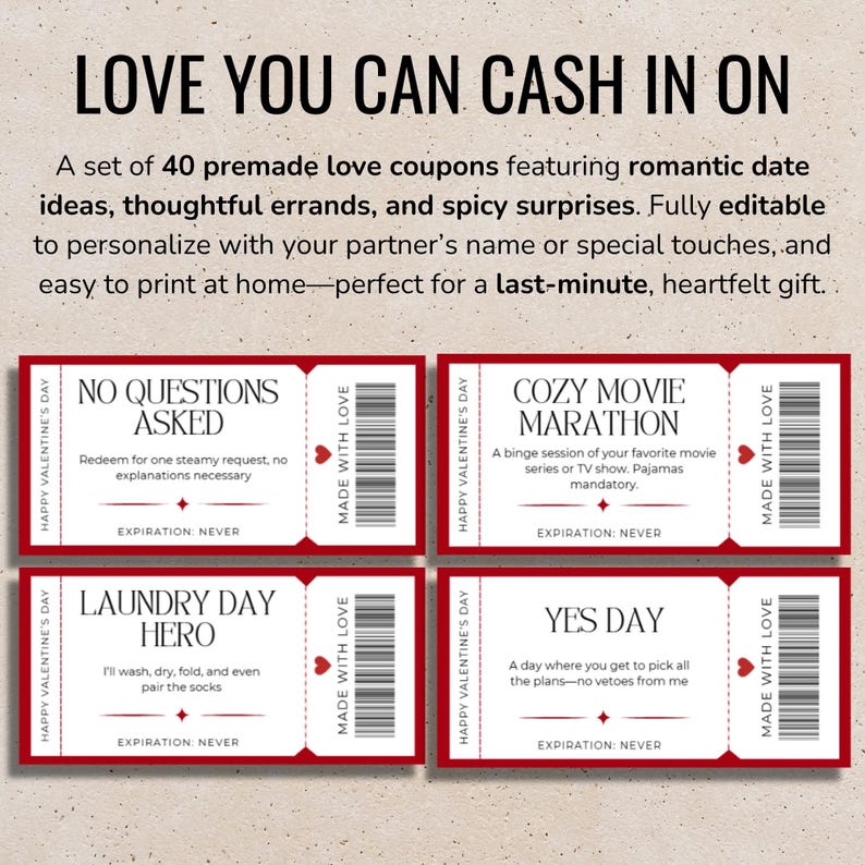Editable Valentine Love Coupon Canva, Romantic Coupon for Him, Custom ...