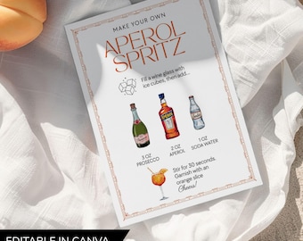 Aperol Spritz Station Sign, Cocktail Recipe Digital Download, Italian Summer Theme Party Spritz Bar Template, Best Drink Menu Wedding Sign