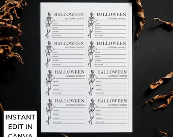 Editable Halloween Costume Contest Voting Cards Template, Best Costume Vote Digital, Halloween Party Games Printable, Costume Contest Ballot