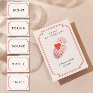 Te amo con todos mis sentidos tarjeta de aniversario para el marido imprimible, 5 sentidos etiqueta de regalo descarga digital, tarjeta romántica DIY para su novio
