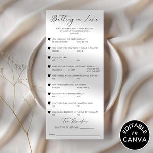 Piazza la tua scommessa Modello di scommessa per matrimonio, gioco di ricevimento per gli ospiti stampabile, carta di scommessa per matrimonio Gioco dell'ora del cocktail per tavolo, attività per adulti
