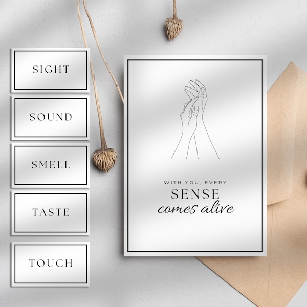 5 Senses Gift Tag Printable, Anniversary Card, Thoughtful Gifts for Boyfriend, Romantic for Men, Husband Gift From Wife, Date Night Ideas