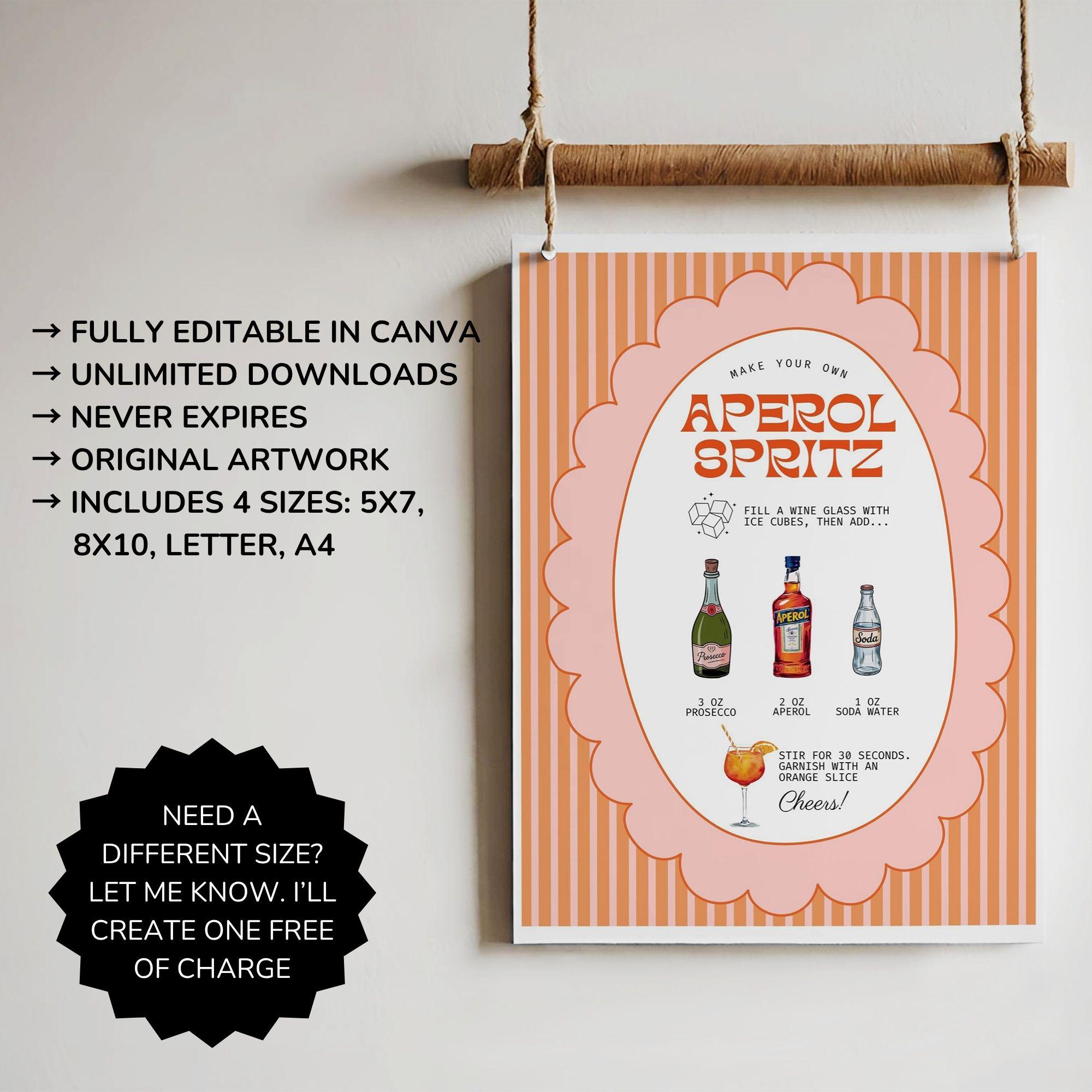 Aperol Spritz Bar Printable Sign, Pink and Orange Spritz Station Menu ...