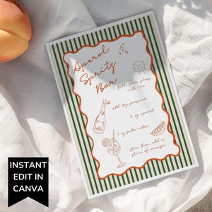 Plantilla de tarjeta con receta de Aperol Spritz, letrero imprimible para estación de Spritz, crea tu propia barra de cócteles, el mejor menú de bebidas especiales para baby showers en italiano