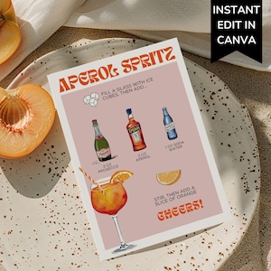 Aperol Spritz Bar Schild Vorlage, Spritz Station DIY Cocktail Rezept Karten-Download, machen Sie Ihr eigenes Getränk Display Bar Menü, Braut Babyparty
