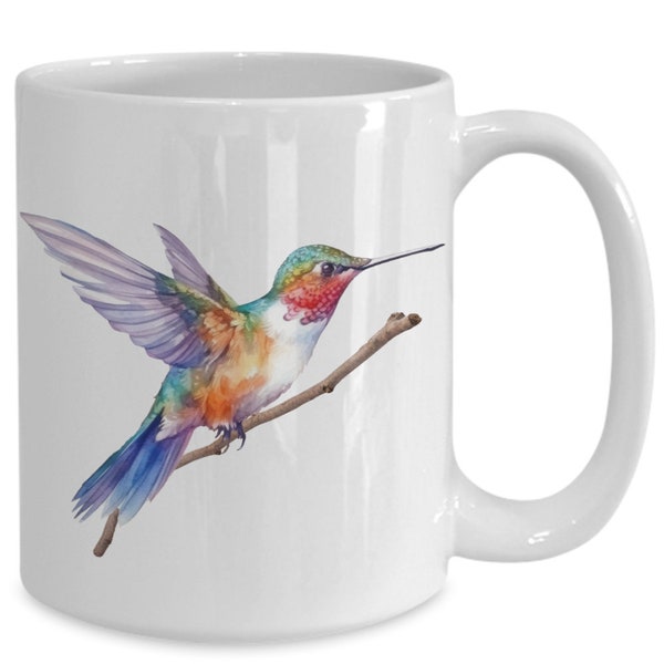 Hummingbird mug, Jewel Fairy watercolor design, for the bird lovers birthday, Anniversary, Love Hummers, coffee, herbal tea mug