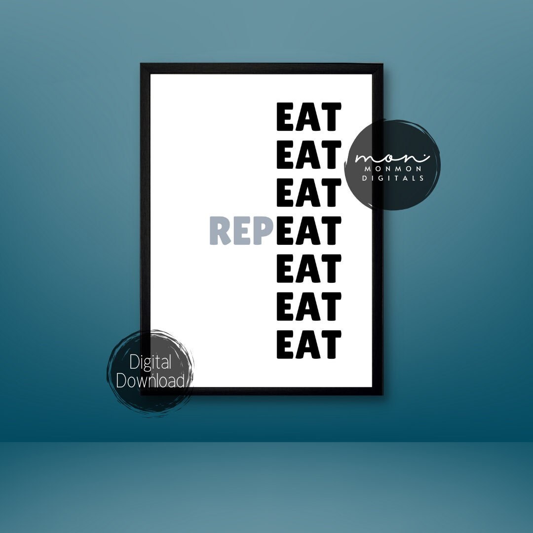 Quirky Wall Art Food Puns Digital Prints Eat Eat Eat Repeat Etsy