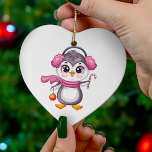 Penguin Ornament, Penguin Couple Ornament, Loving Penguin, Ceramic Penguin Ornament 4 Shapes Wt